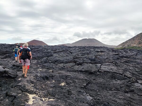 Die Lavafelder der Sulivan Bay auf Galapagos beeindrucken mit ihren Gesteinsformationen.