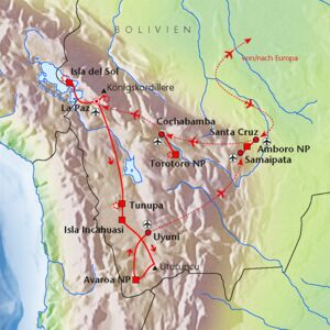 Reiseverlauf im Hochland und Tiefland von Bolivien
