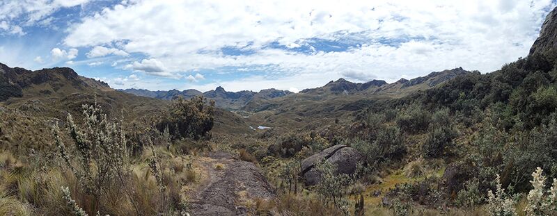 Bei einer Wanderung im Cajas Nationalpark bekommen wir viele Möglichkeiten, schöne Panorama-Fotos von der weitläufigen Landschaft zu machen.