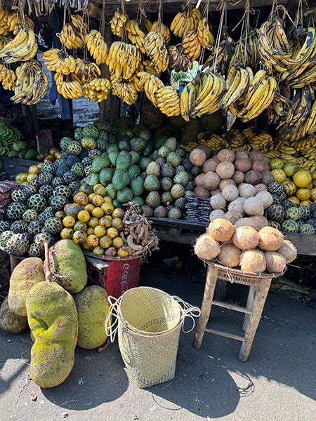 Frisches Obst und Früchte werden auf dem Markt in Antananarivo angeboten.